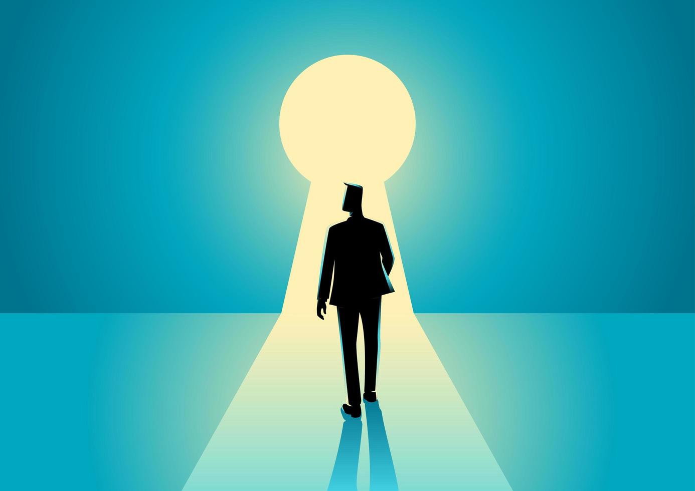 Businessman Silhouette Standing Before Keyhole vector