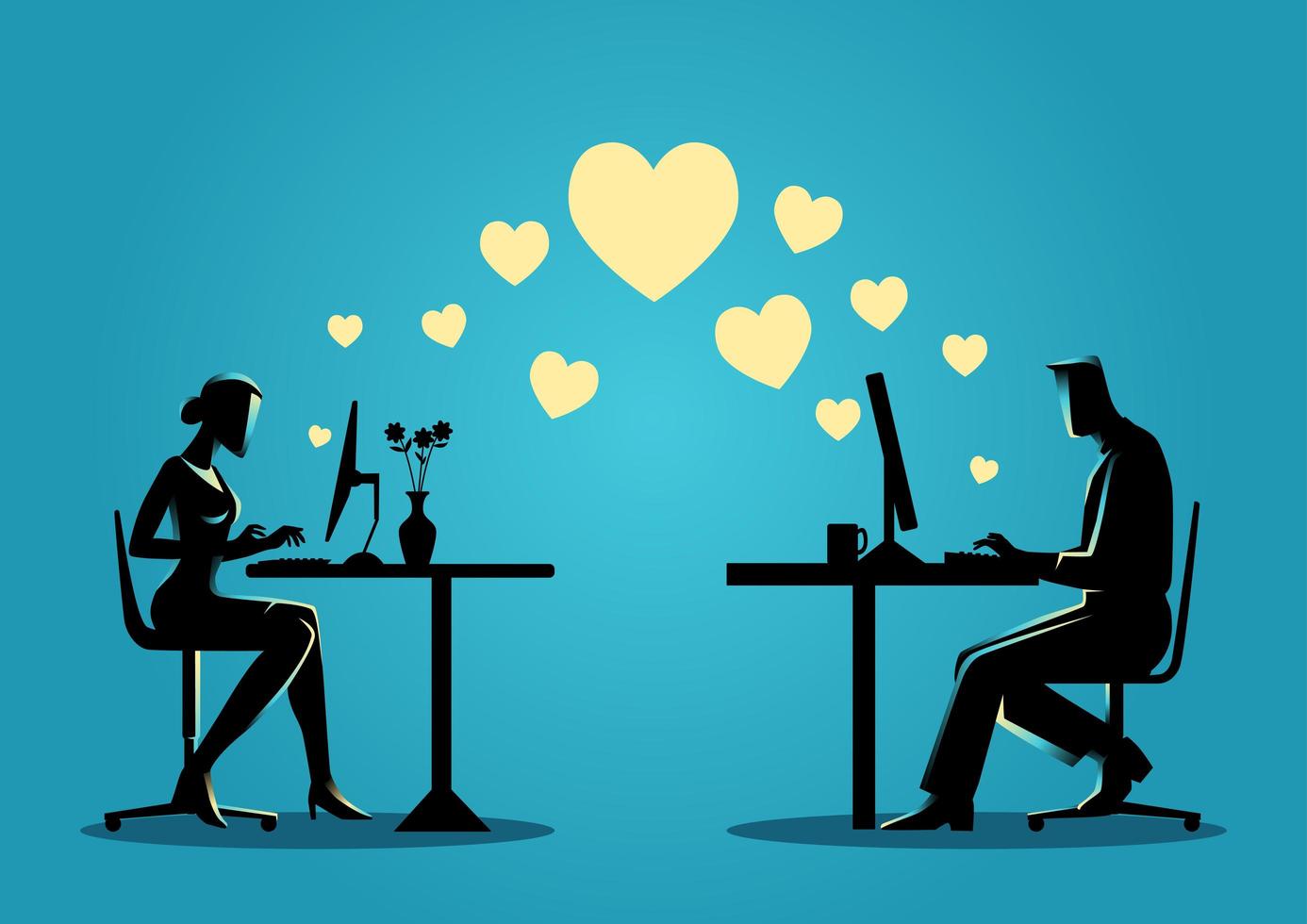 Silhouette of Man and Woman Chatting Online vector