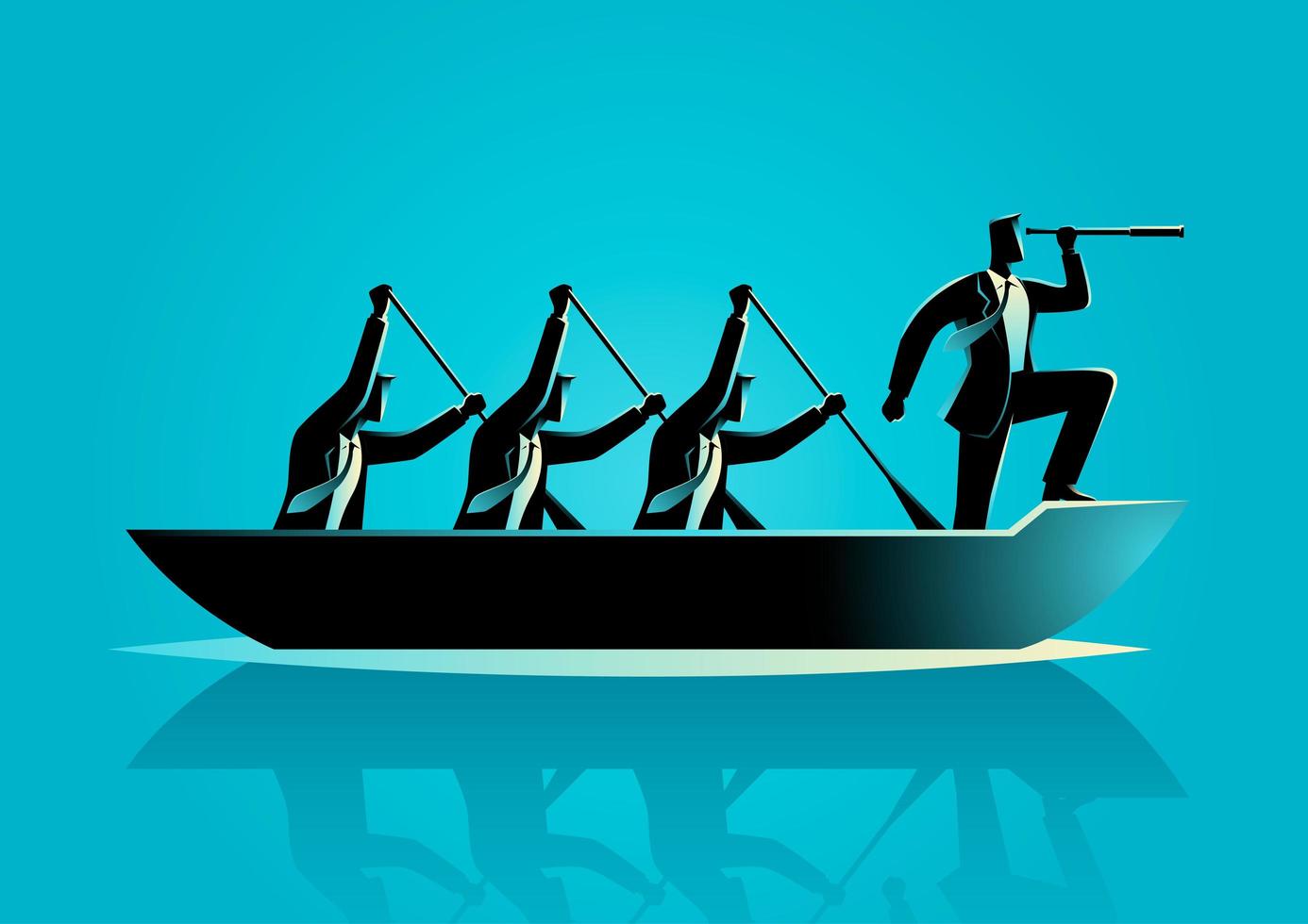 Businessman Silhouette and Team Rowing Boat vector