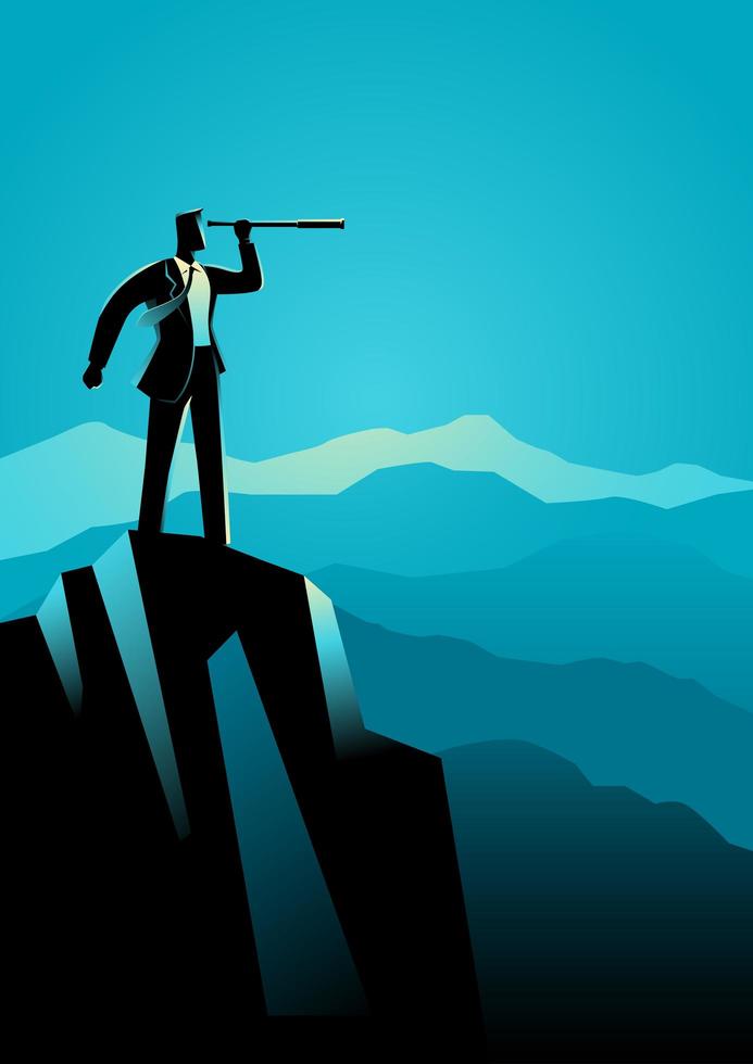 Businessman Silhouette On Rock With Telescope vector