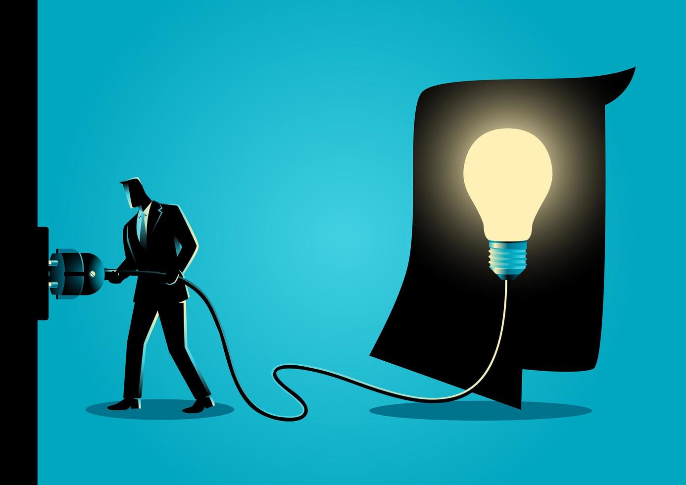 Businessman Silhouette Plugging In Light Bulb vector