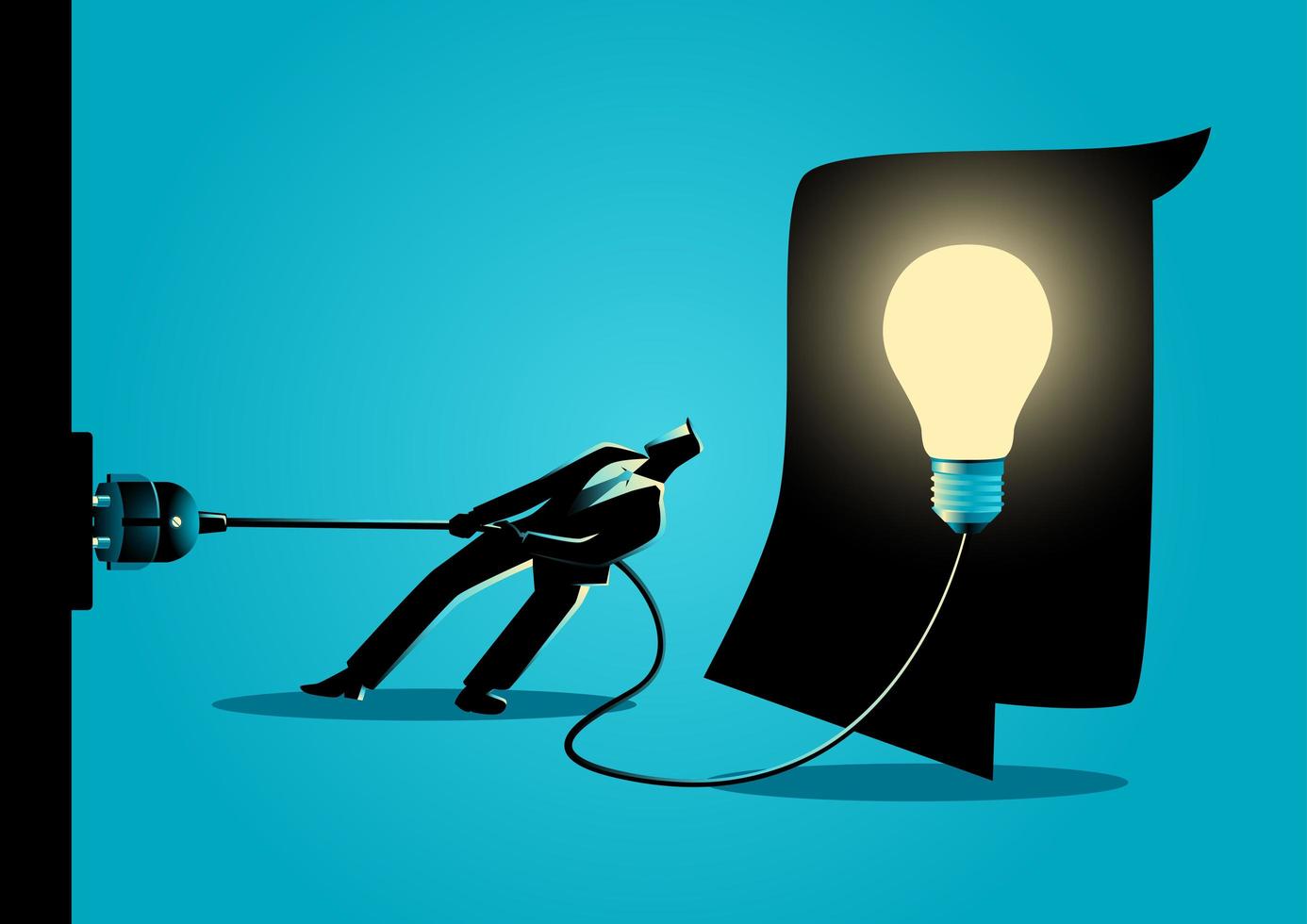 Businessman Silhouette Unplugging Light Bulb vector