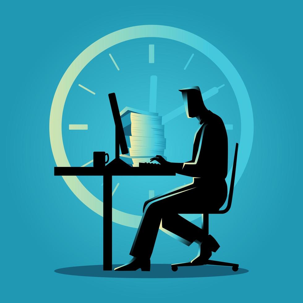 Businessman Silhouette Working Overtime vector