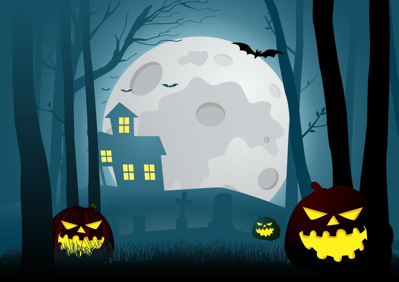 Dark Woods With Scary House vector