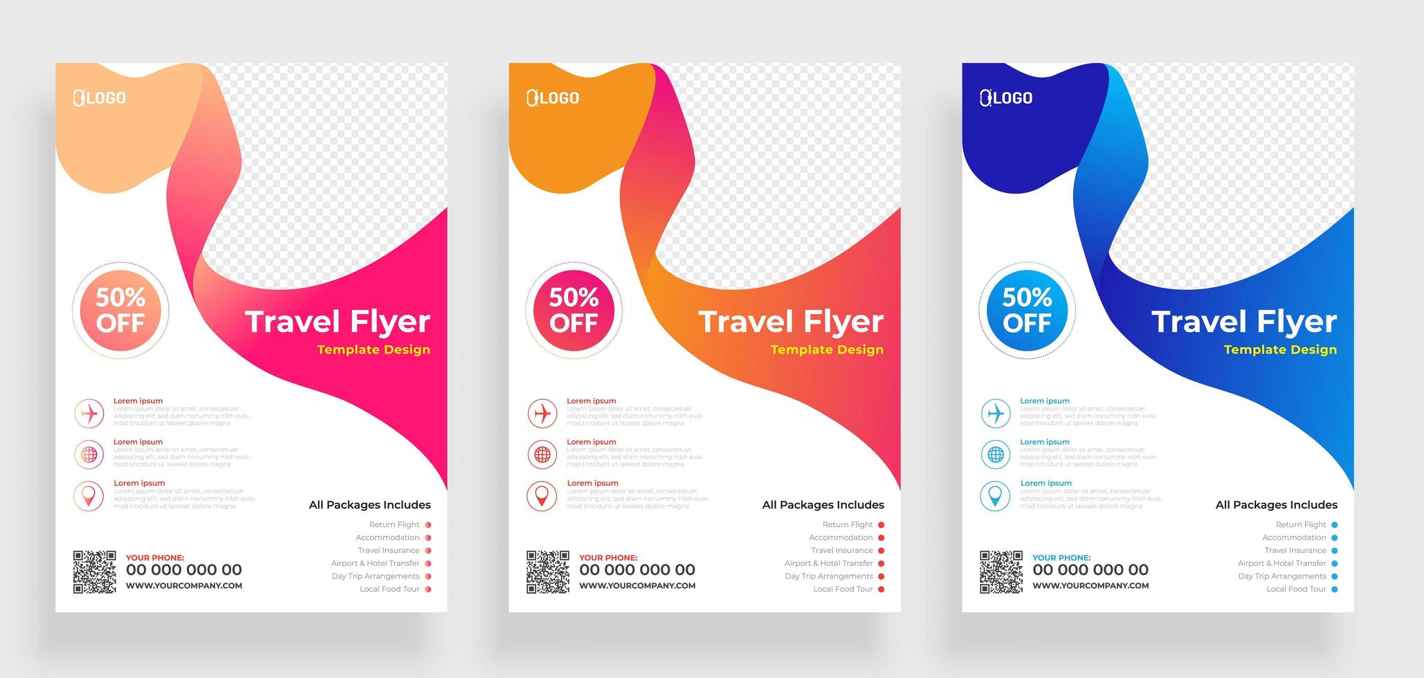 Travel Flyer Design Template Set vector