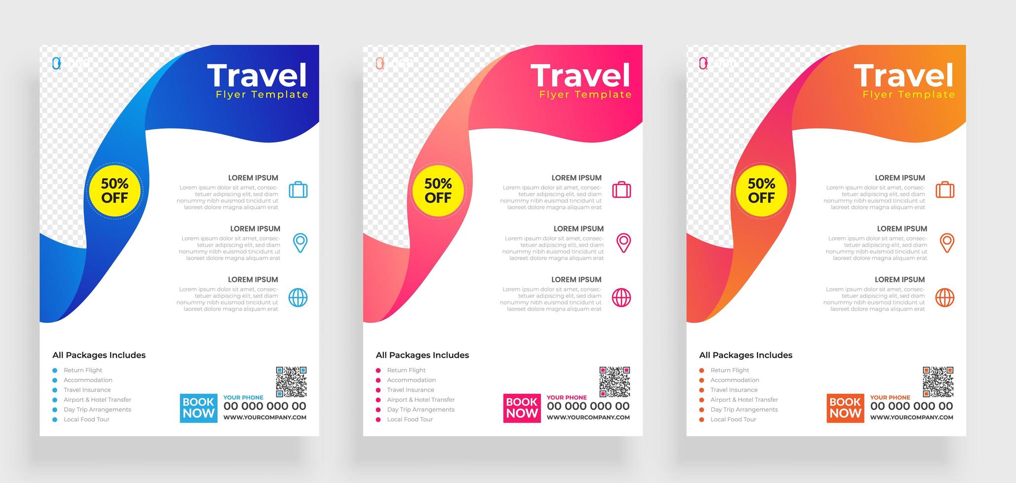 Set Of Colorful Ribbon Travel Flyer Templates Download Free Vectors Clipart Graphics Vector Art