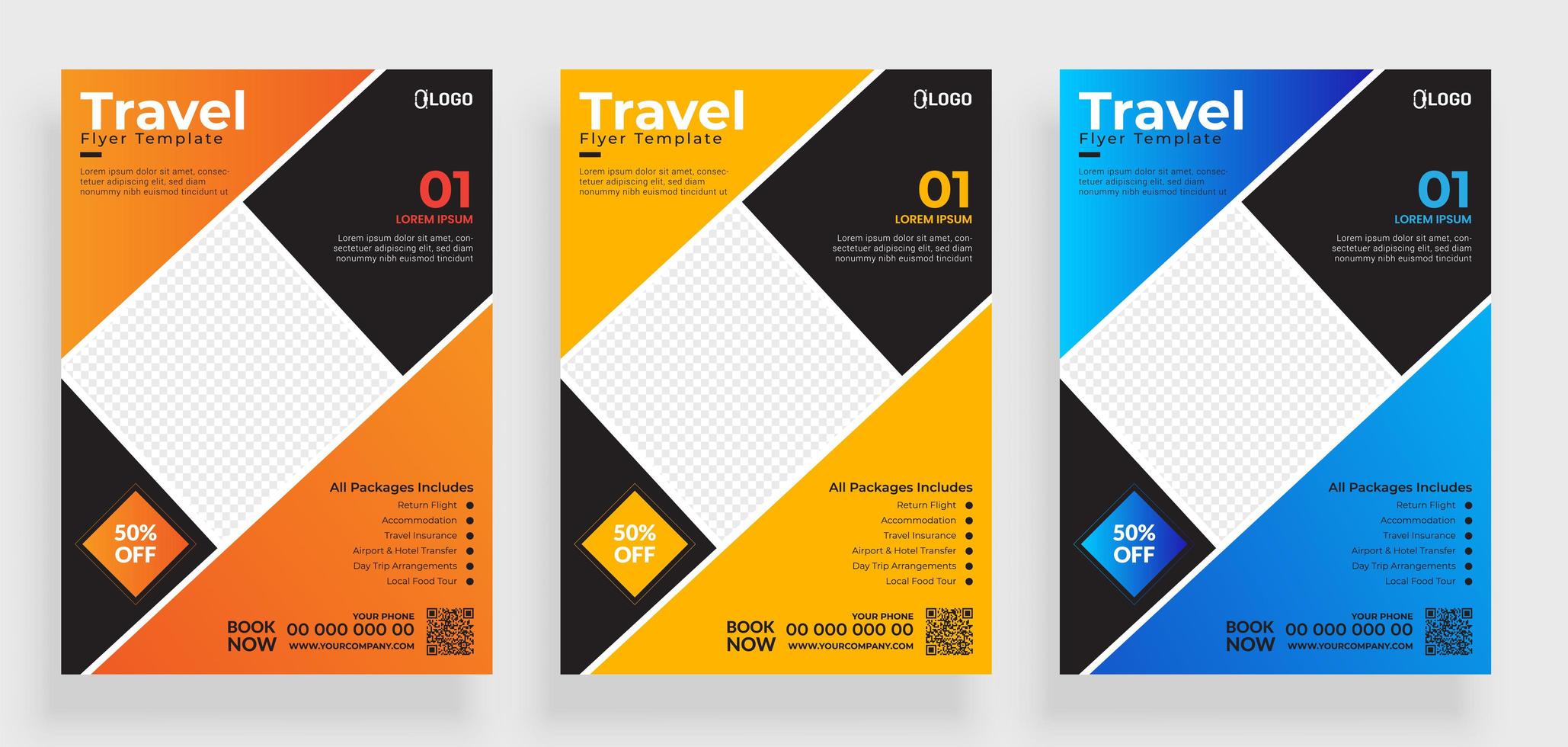 Colorful Square Frame Travel Flyer Template Set vector