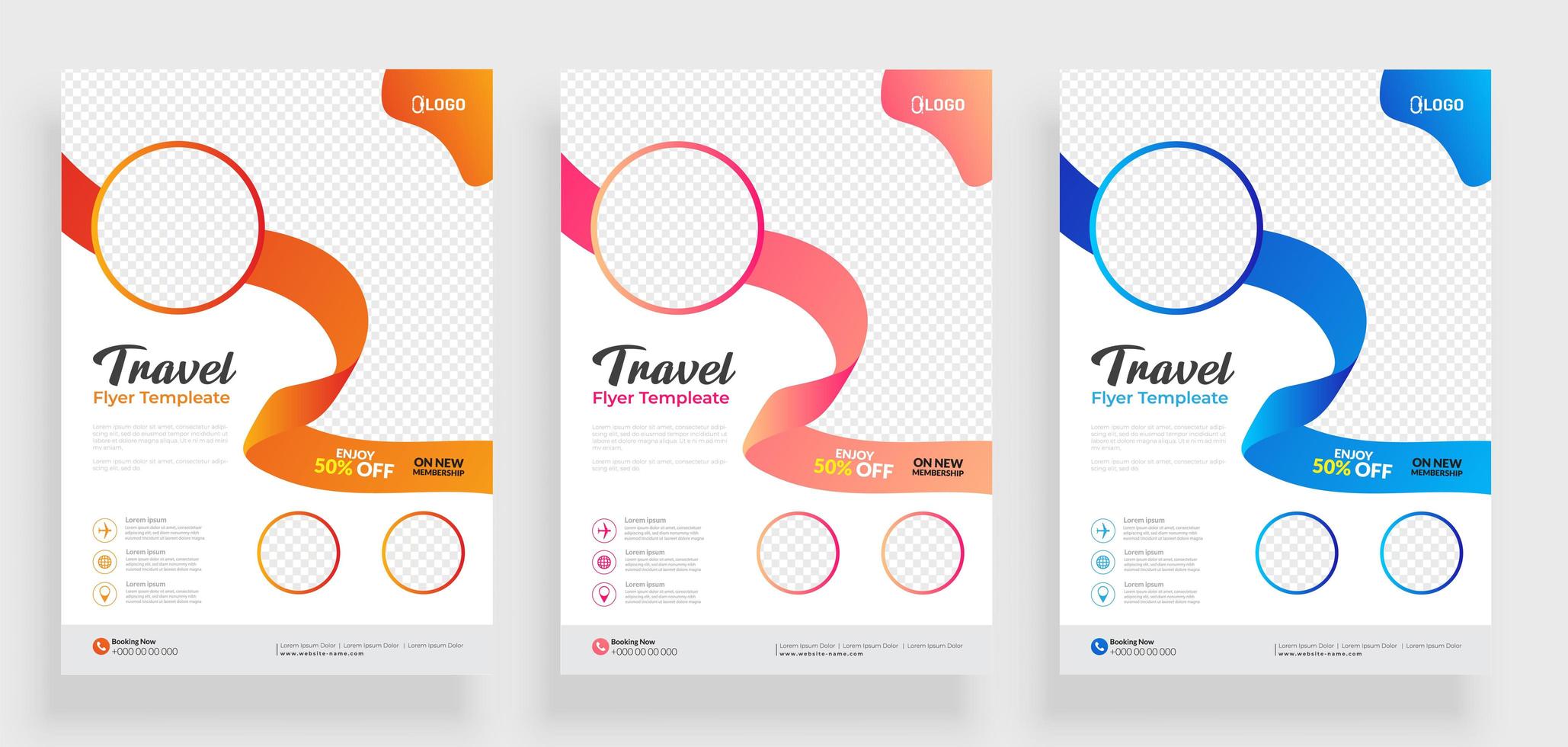 White Travel Flyer Set with Round Frame and Ribbon   vector