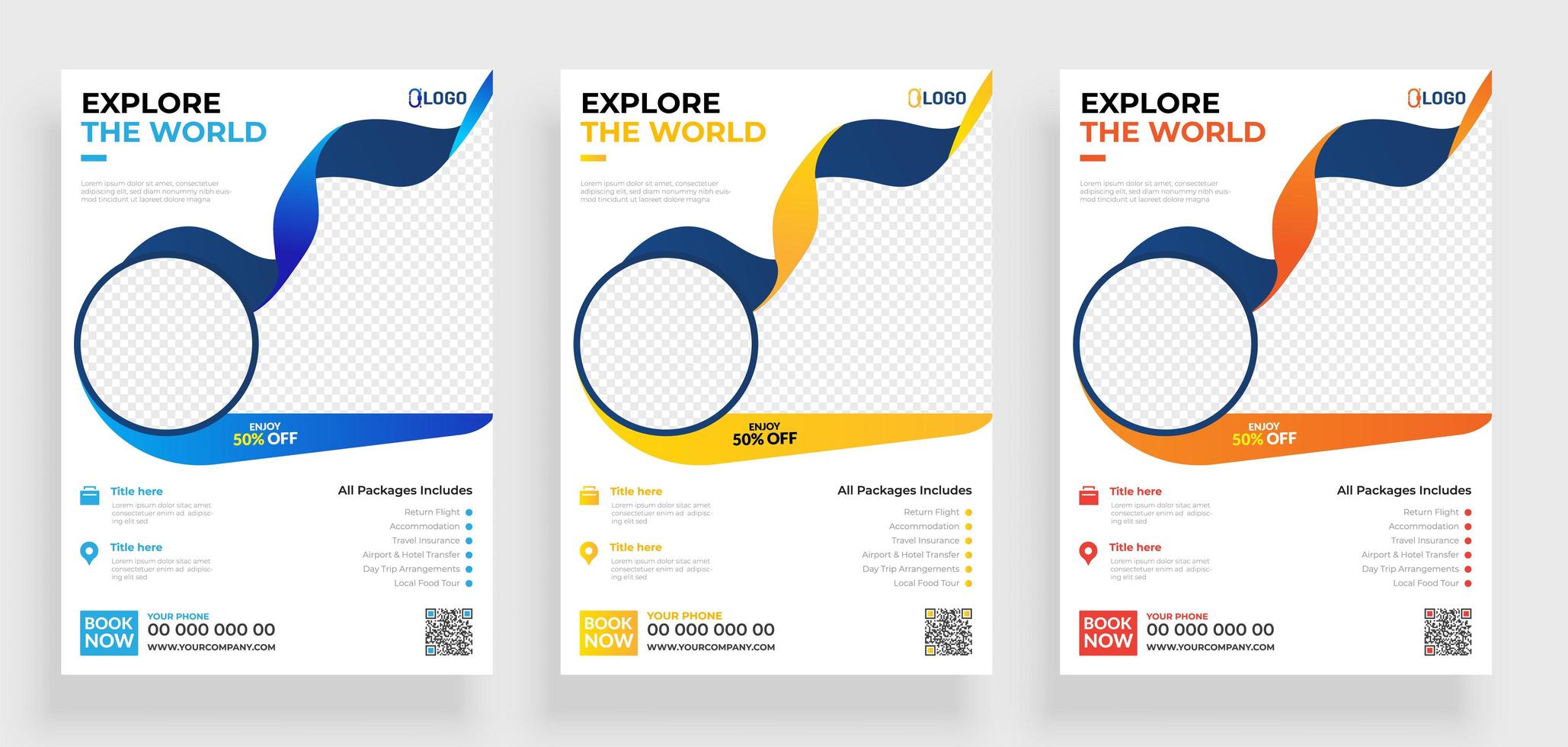 Set of Travel Flyer Templates with Round Frames  vector