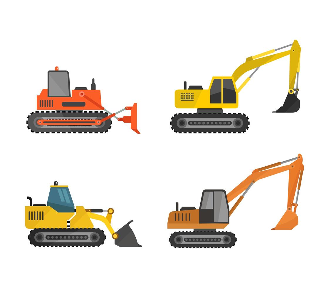 Excavator set on white background vector