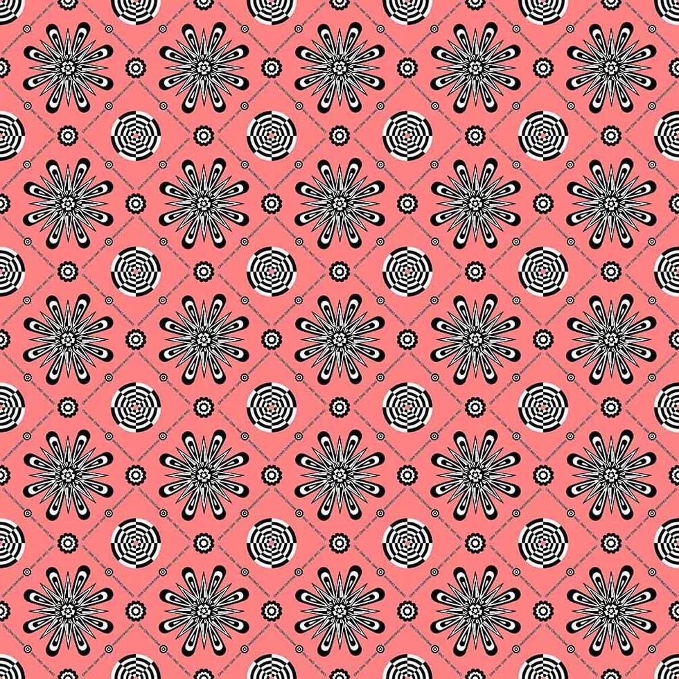 Seamless pattern of geometric floral designs on red vector