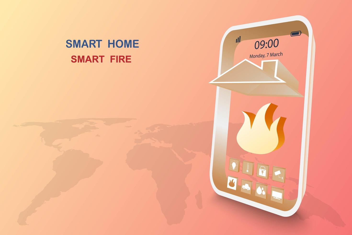 Smart home with fire alert vector