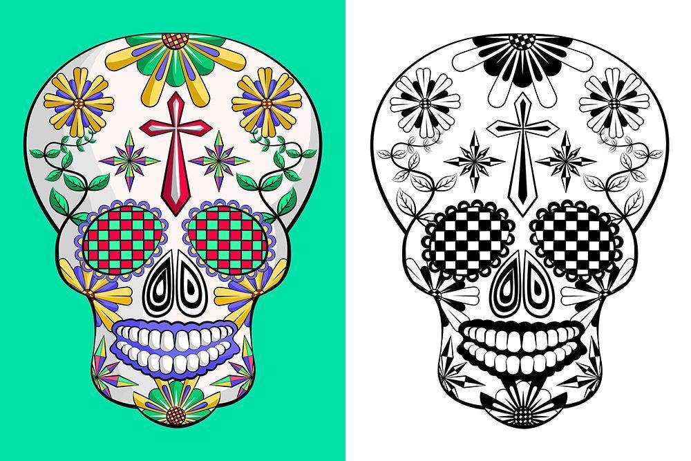 Mexican sugar skull set on green and white vector