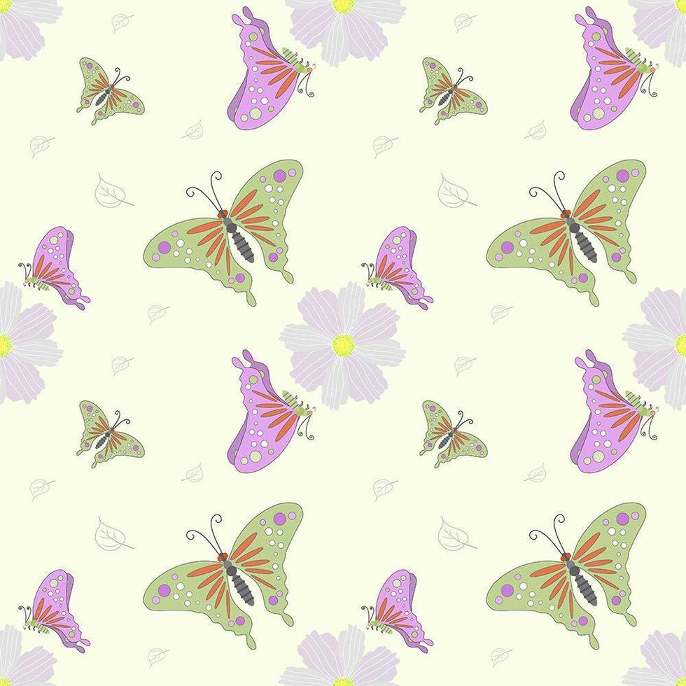 Flying butterfly and flower seamless pattern vector