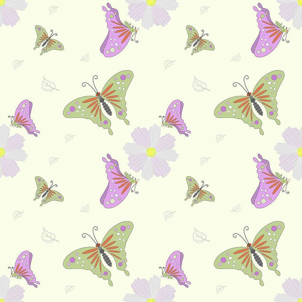 Flying butterfly and flower seamless pattern vector