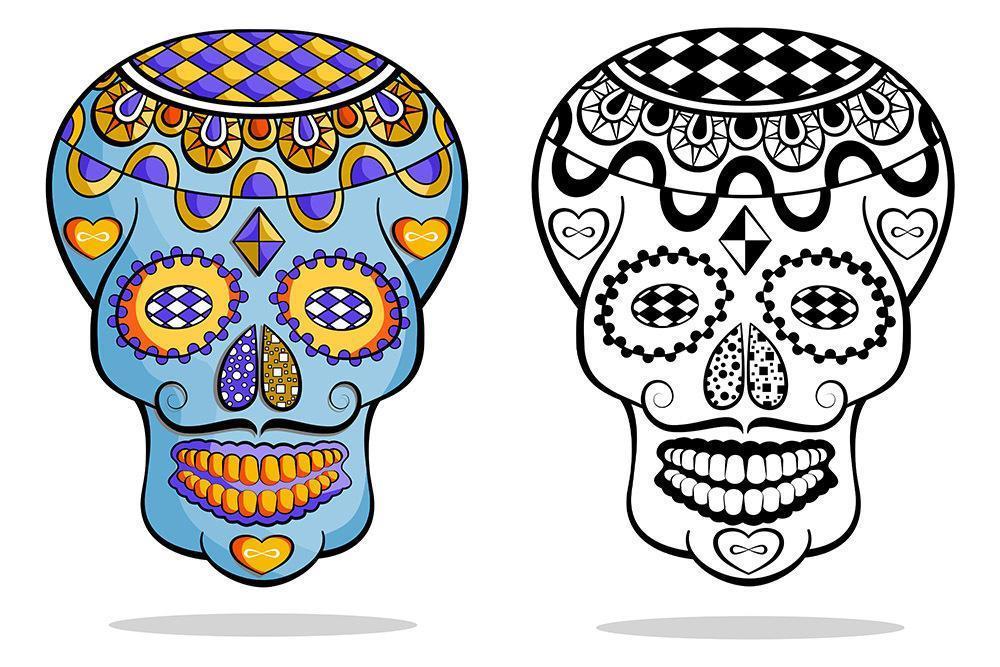 Set of Mexican sugar skulls with mustache  vector