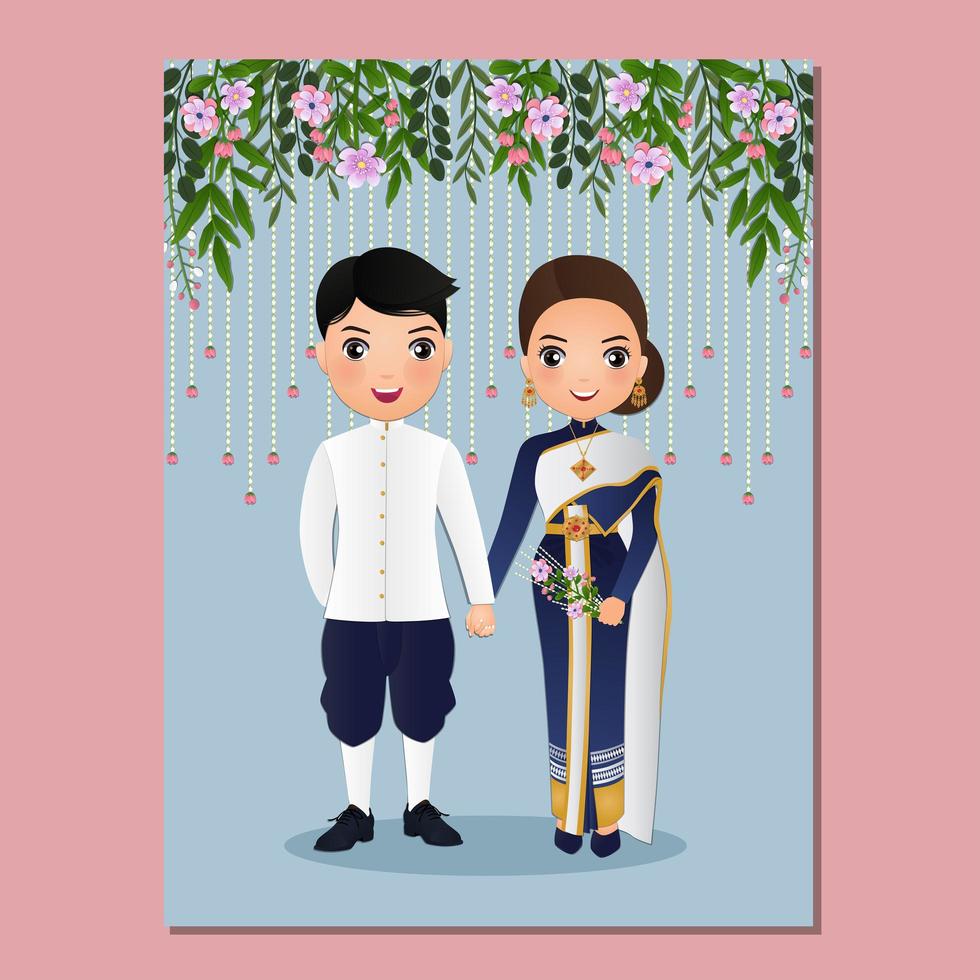 Decorative Card with Thai Bride and Groom vector