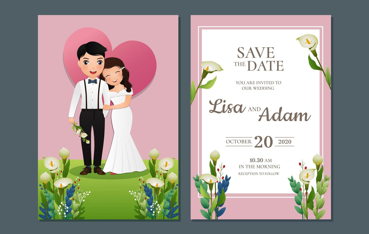 Save the Date with Bride and Groom in Grass vector