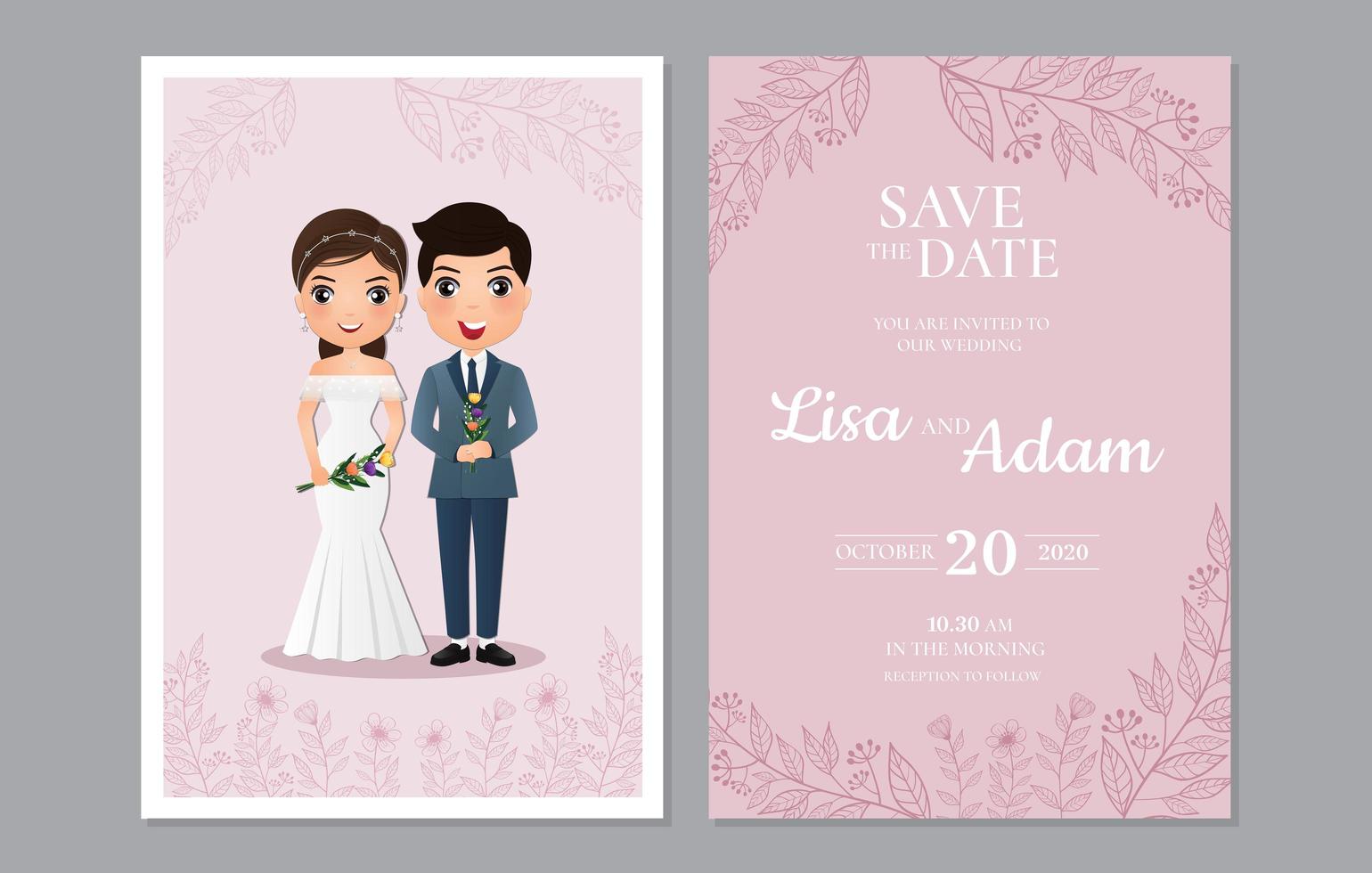 Pink Foliage Save the Date Card vector