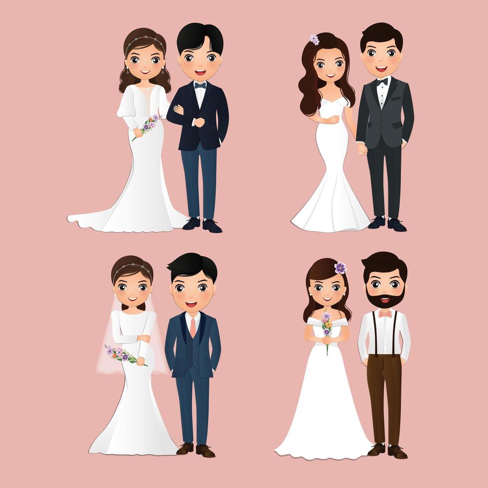 Set of Bride and Groom Characters vector