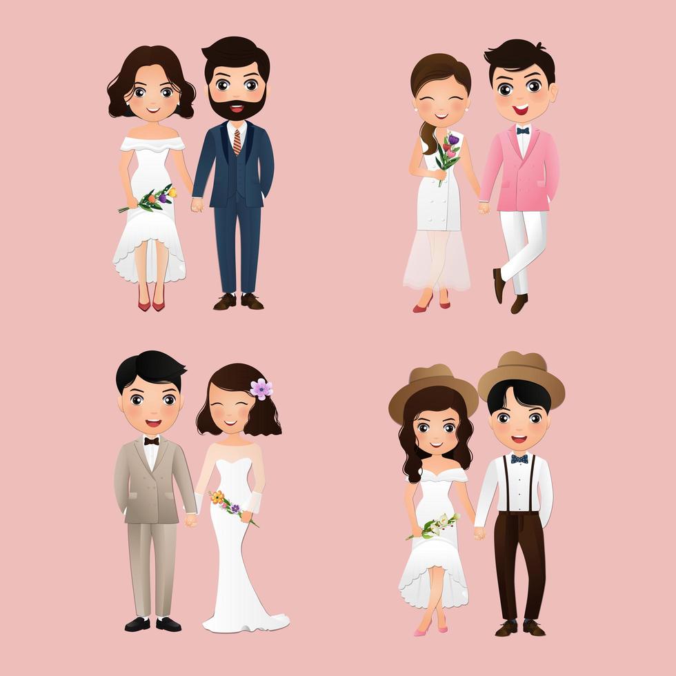 Cute Bride and Groom Characters vector