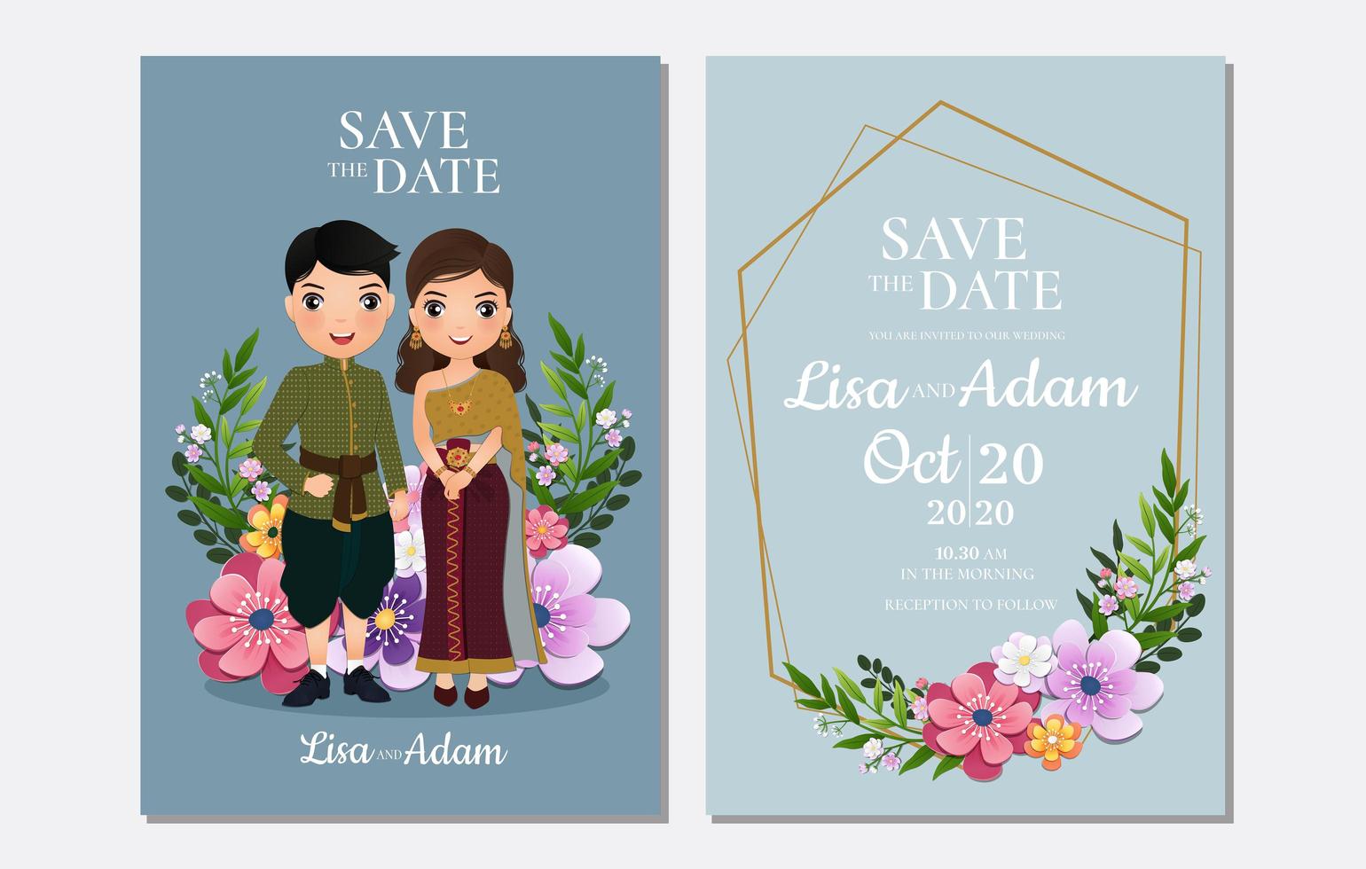 Save the Date Card with Thai Bride and Groom vector