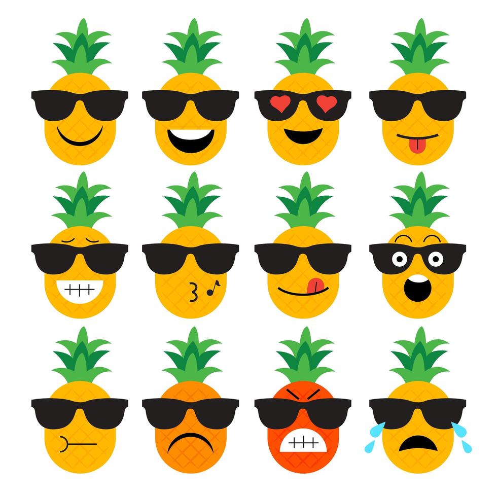 conjunto de emoji de fruta de piña vector