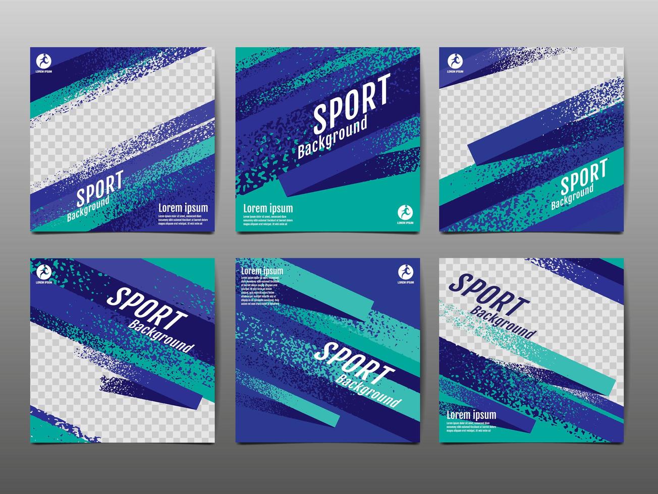 conjunto de banner de redes sociales de deportes grunge verde y azul vector