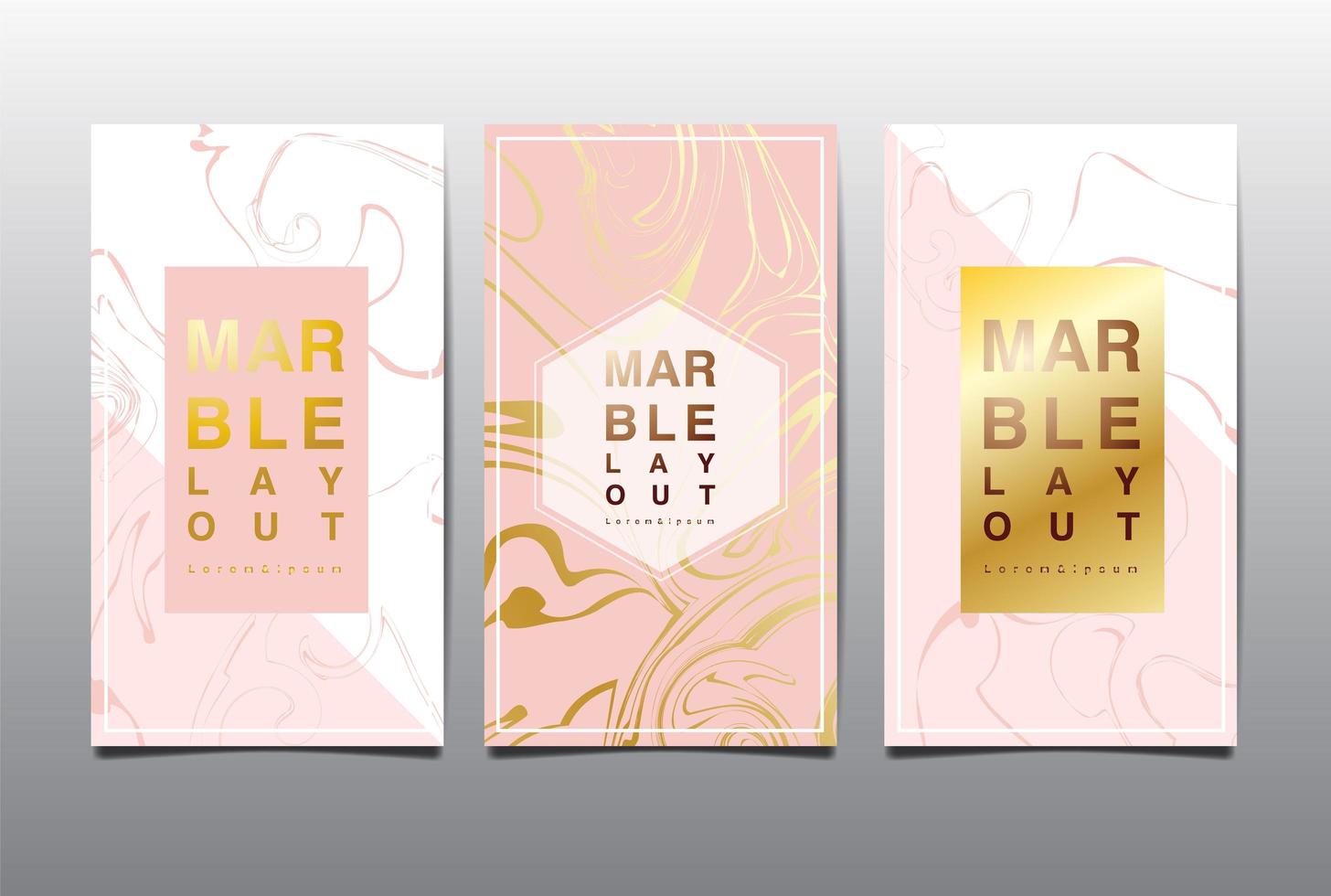 Pink and White Vertical Card Set with Gold Marbling vector