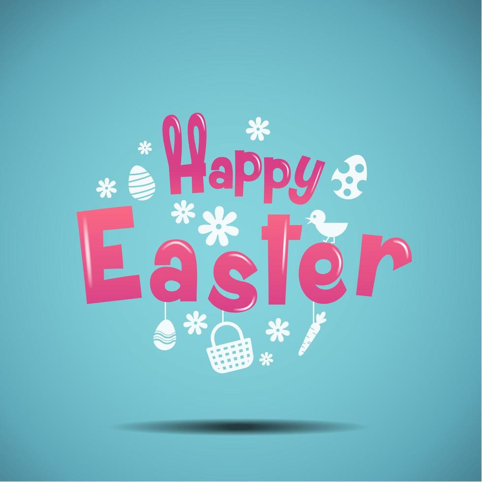 Happy Easter Typography with Icons vector