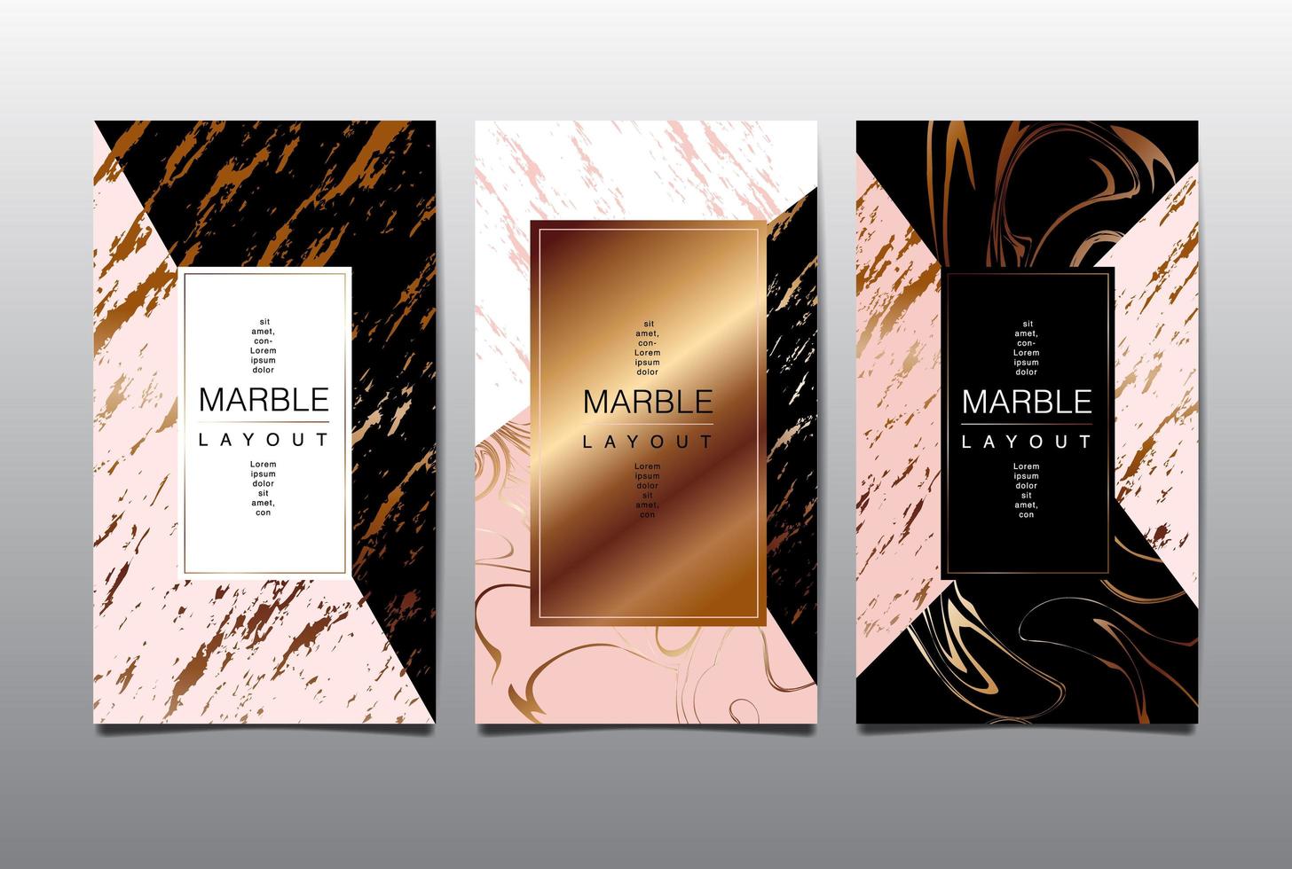 Pink and Black Vertical Card Set with Gold Marbling vector