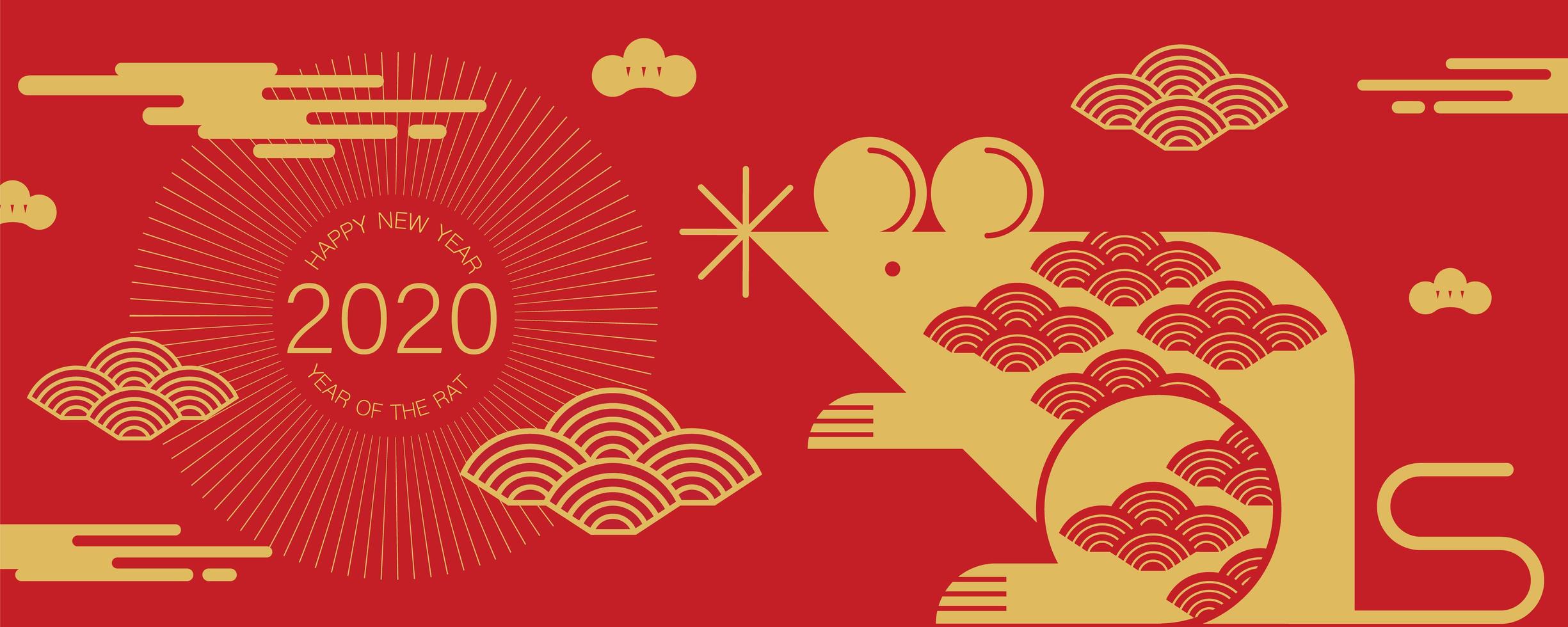Banner for Chinese New Year with Rat and Clouds vector