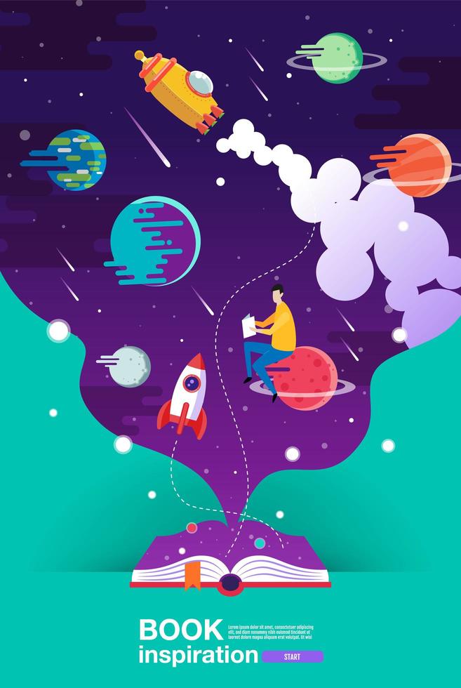 Vertical Poster with Space Scene Coming from Book vector