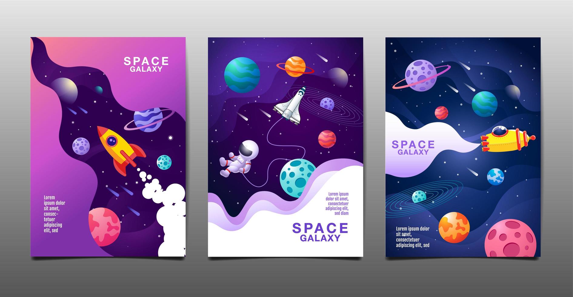Set of space themed banner templates vector