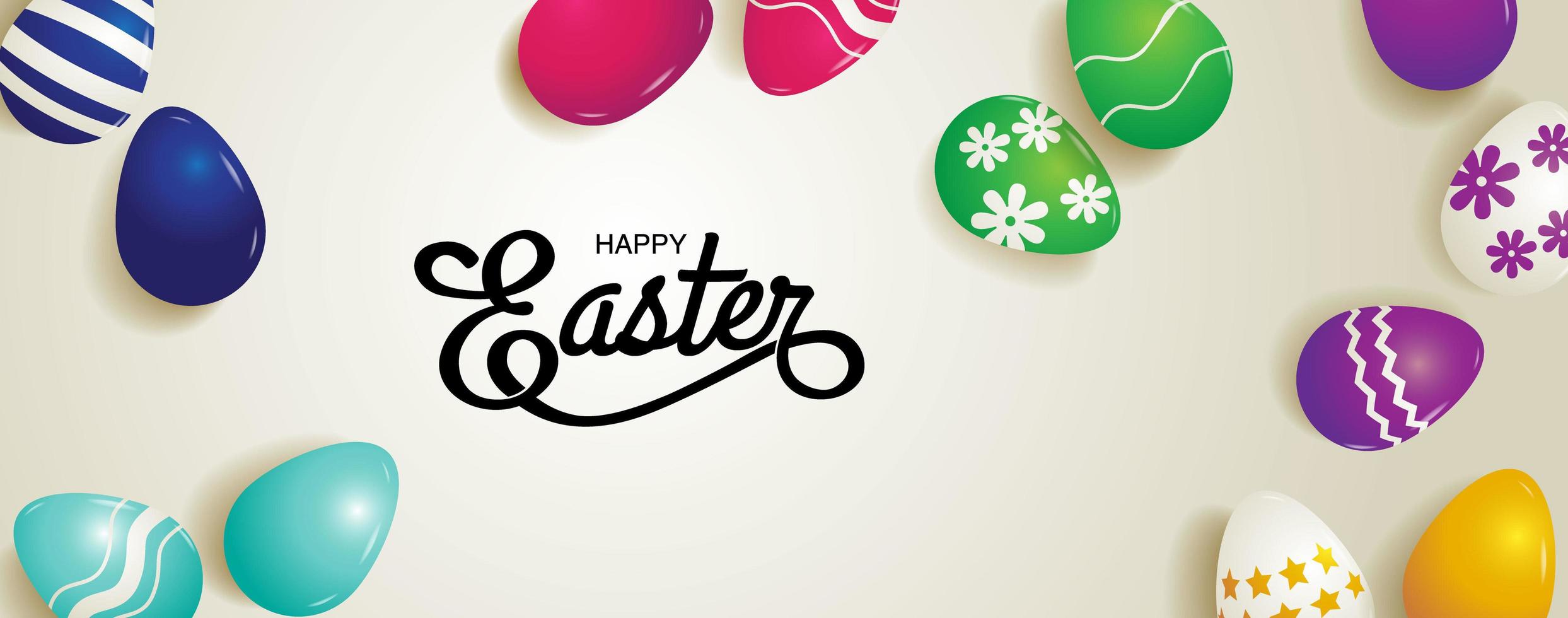 Horizontal Easter Banner with Colorful Patterned Eggs vector