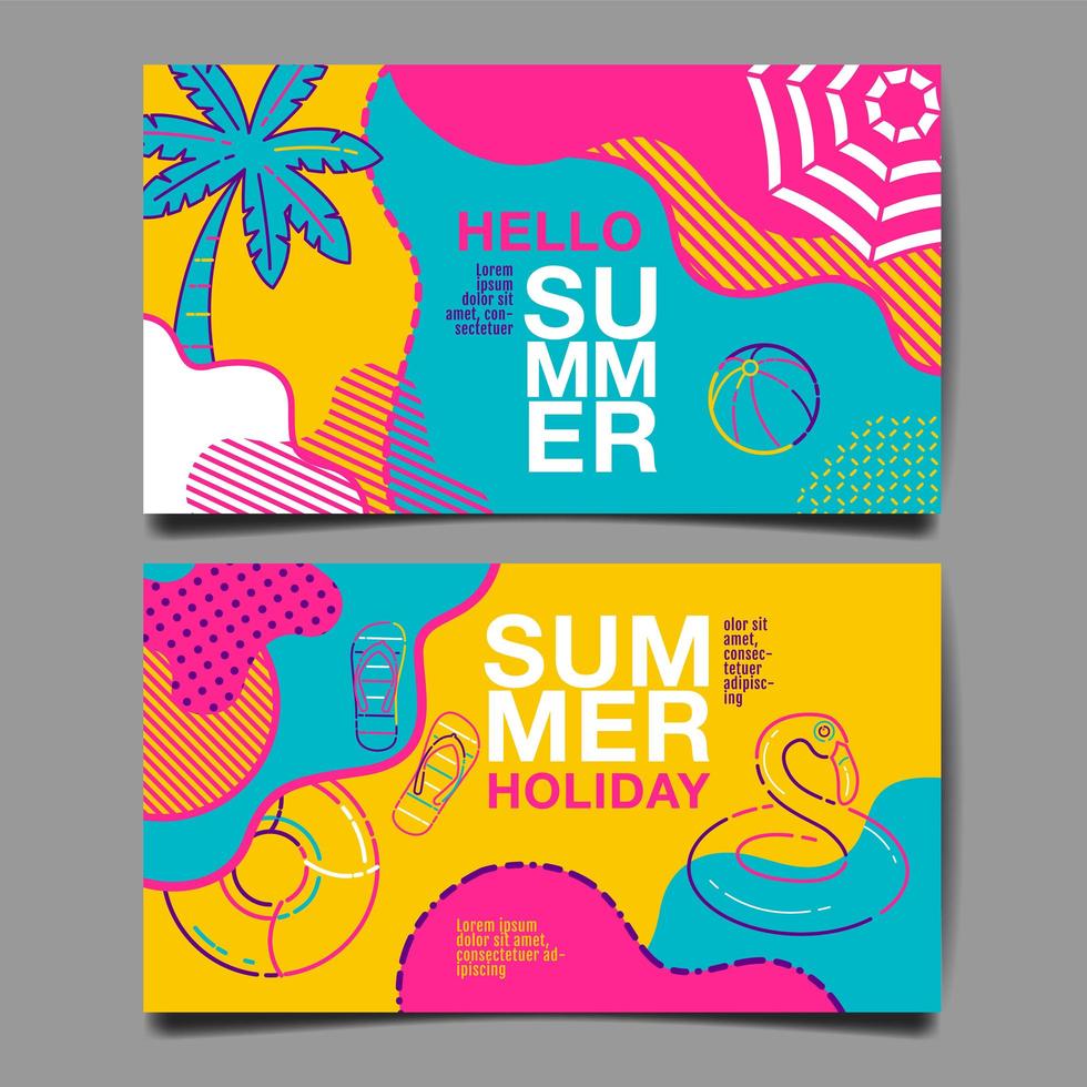 hola conjunto de tarjetas de verano vector