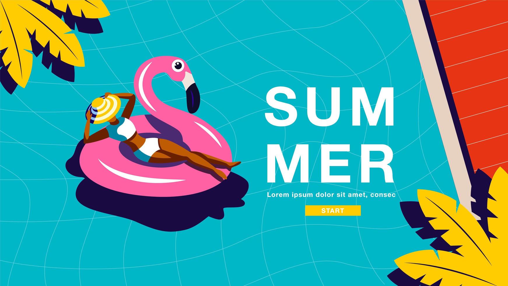 Summer Holiday Poster with Woman in Flamingo Tube vector