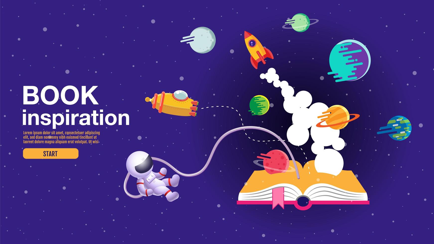 Horizontal Poster with Open Book and Space Scene vector