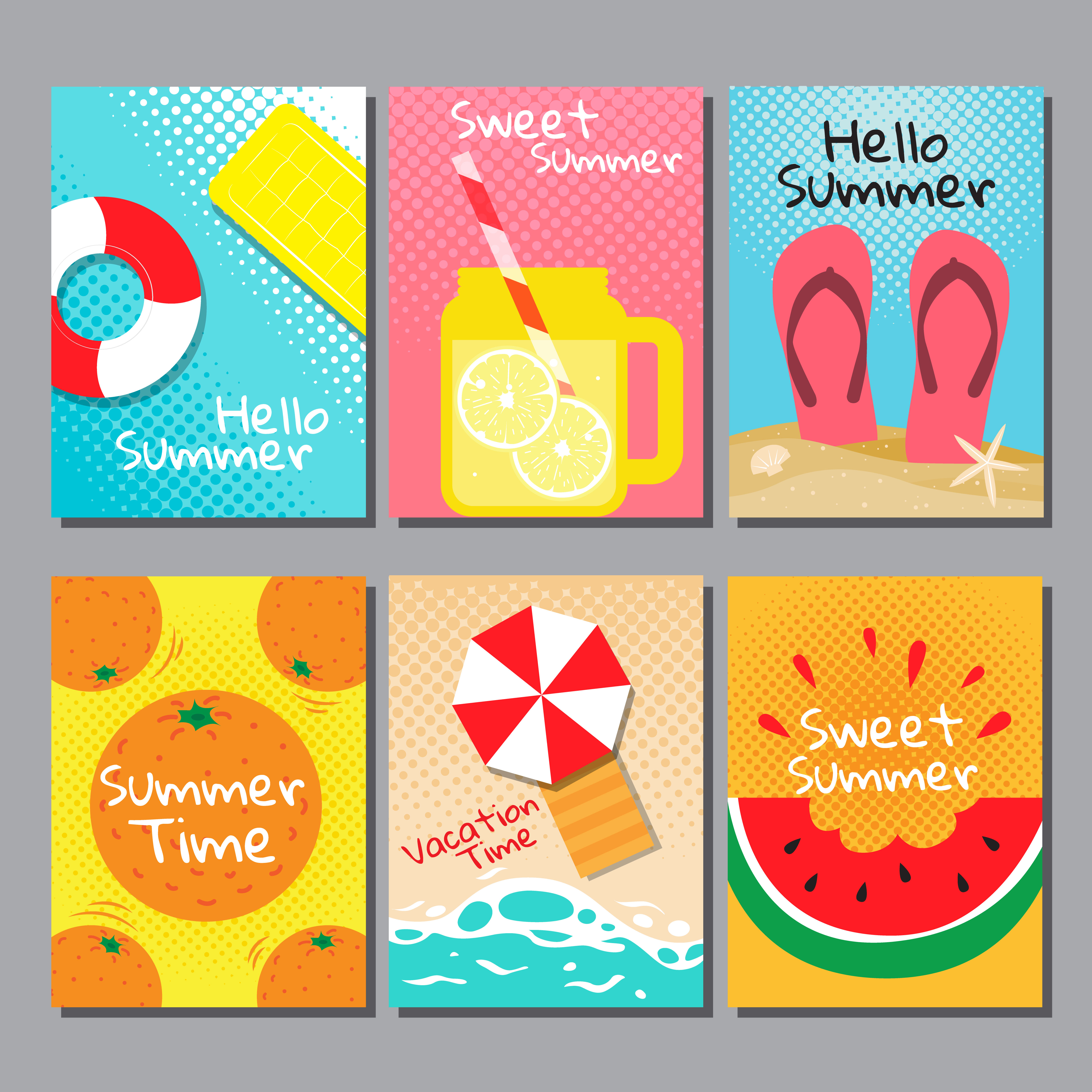 bright-summer-theme-greeting-card-set-833400-vector-art-at-vecteezy