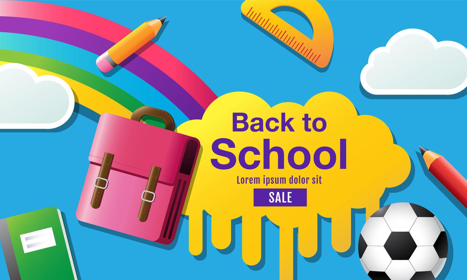 Color Flat Back to School Sale Banner vector