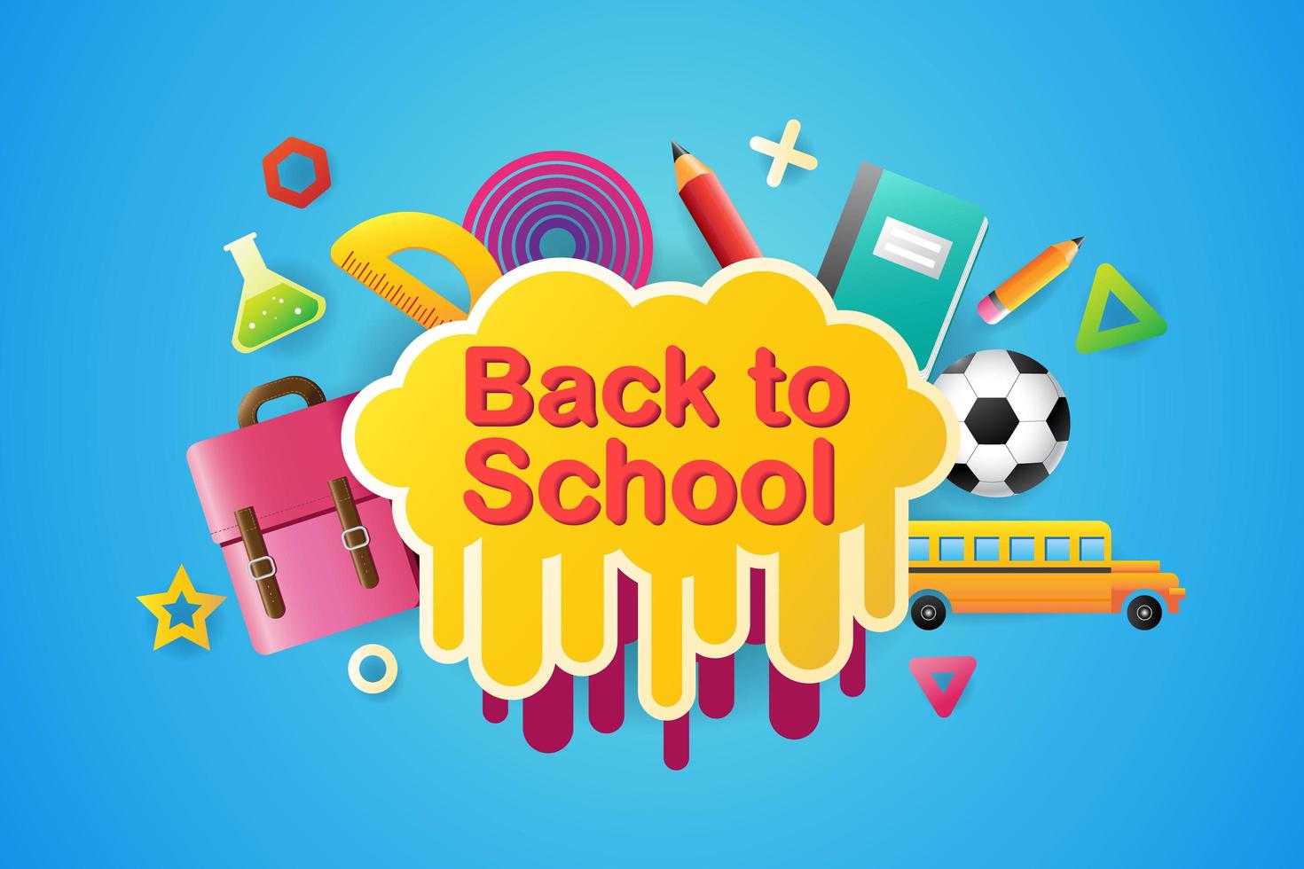 Colorful Flat Back to School Poster with School Items vector
