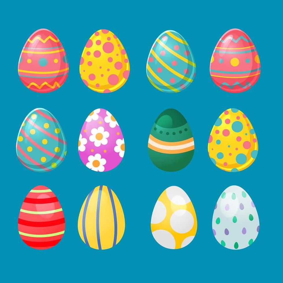 colección de huevos de pascua en varios colores vector