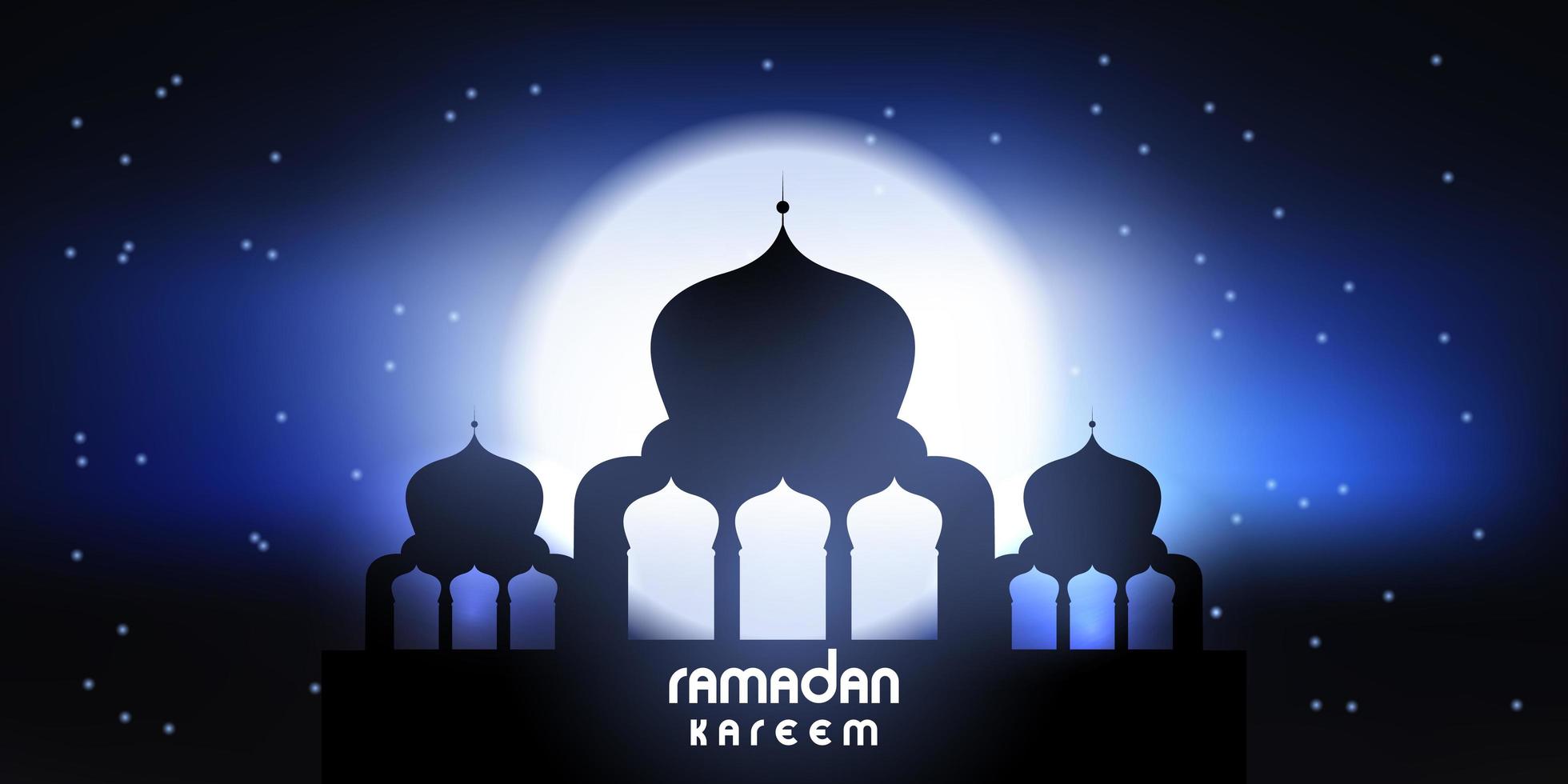 Ramadán Kareem banner con silueta de mezquita vector