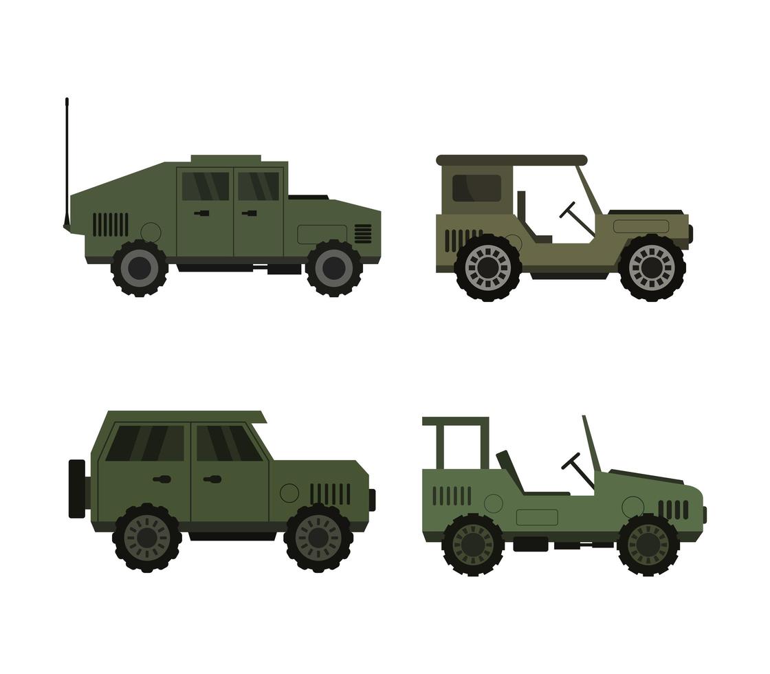 conjunto de iconos de vehículos militares vector