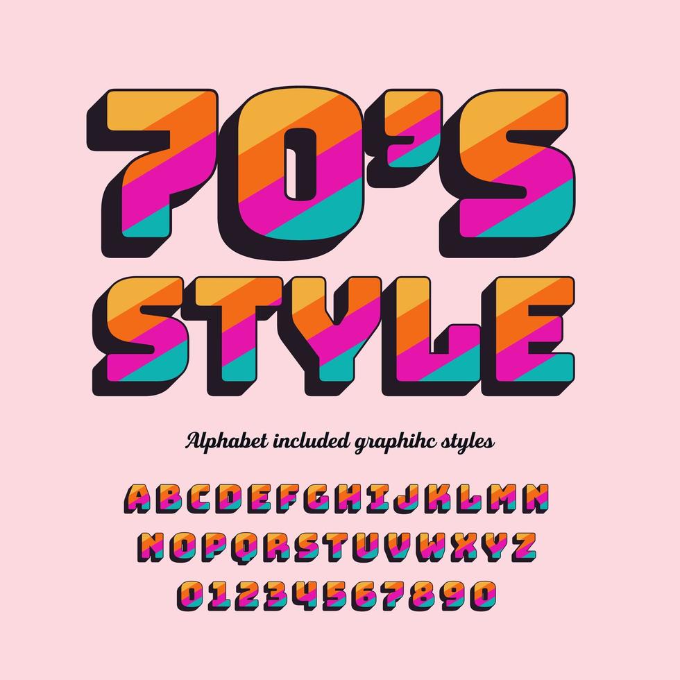 3D Bold Retro Seventies Stripes Alphabet vector