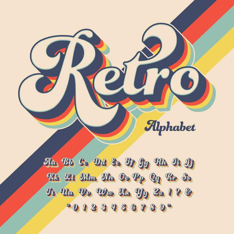 Retro 3D Seventies Alphabet vector