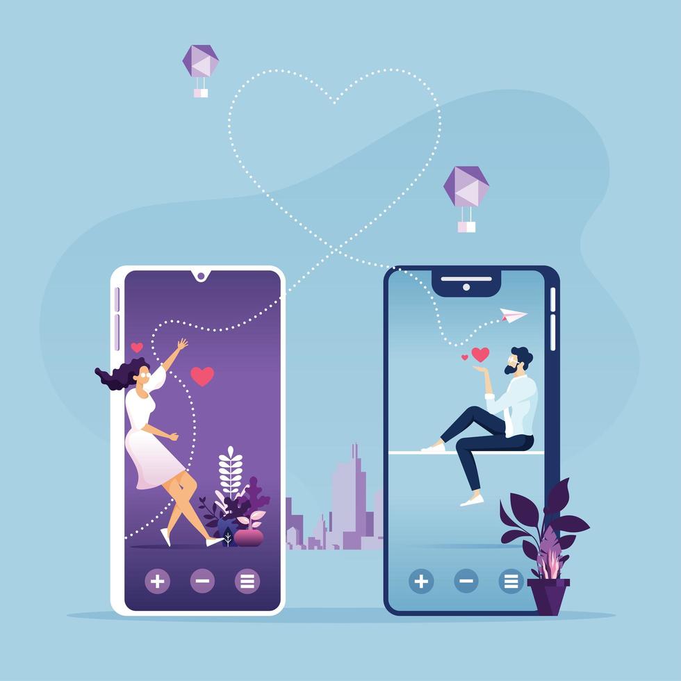 Cute Couple Online Dating Concept vector