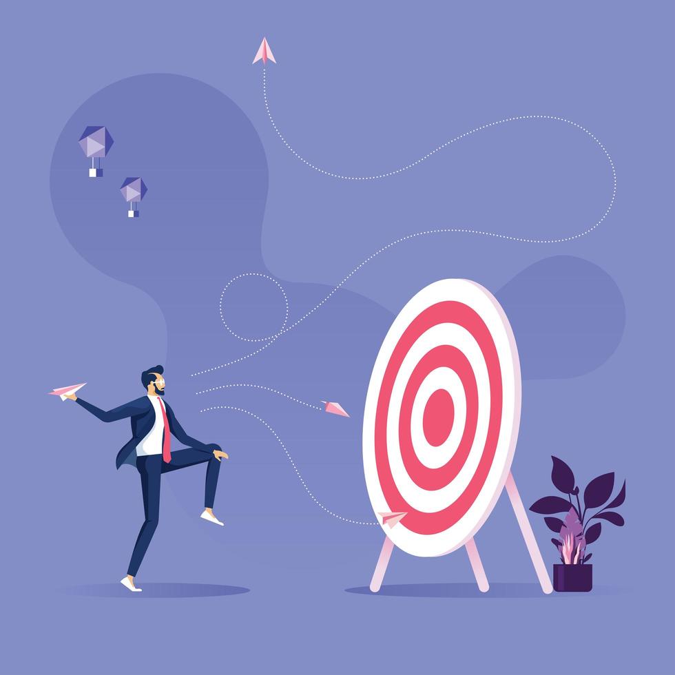 Businessman Throwing Paper Plane Toward Target vector