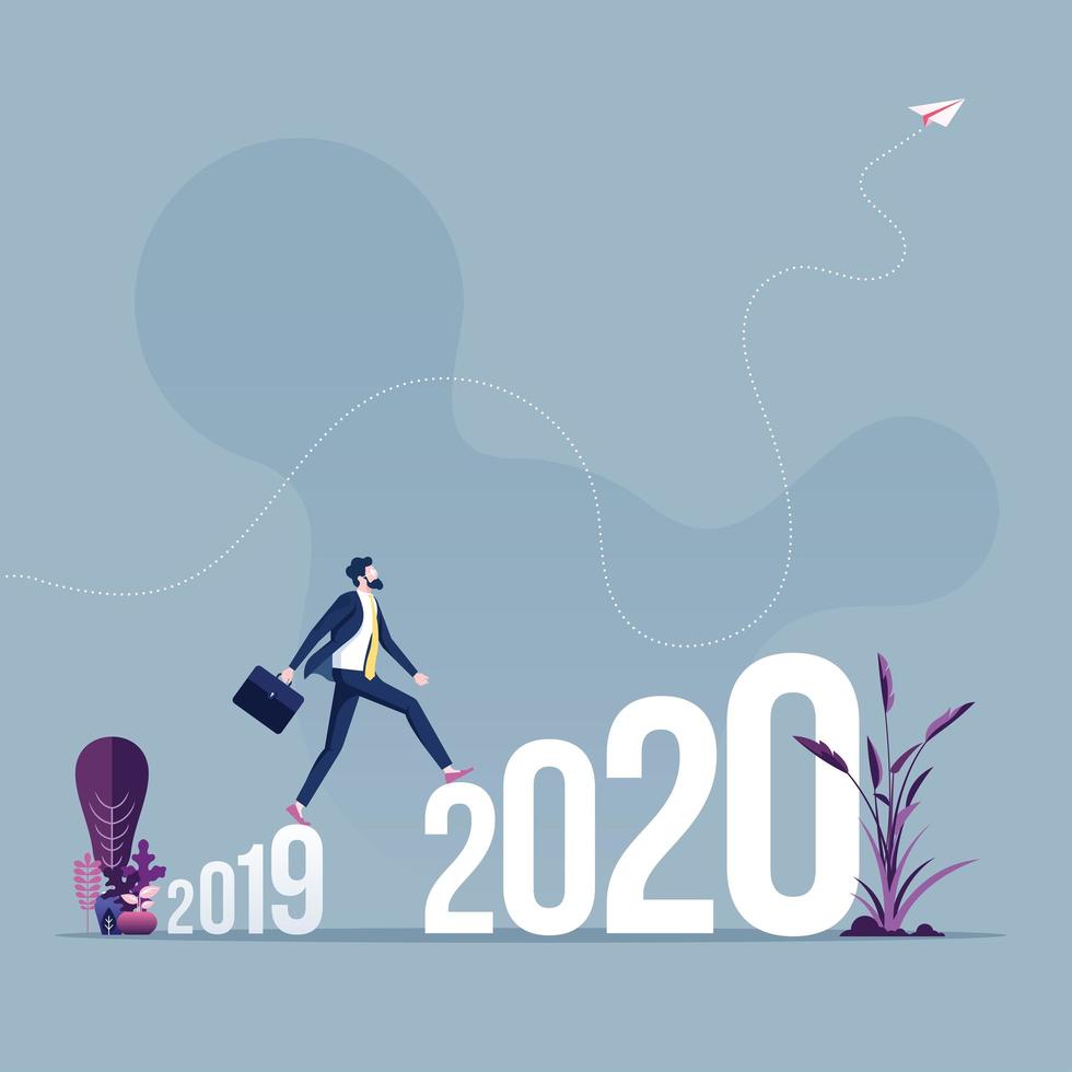 Businessman Walks Across 2019 to 2020 vector