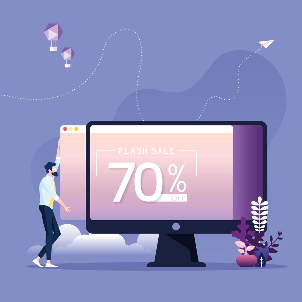Businessman Uploading Sale Banner to the Website vector